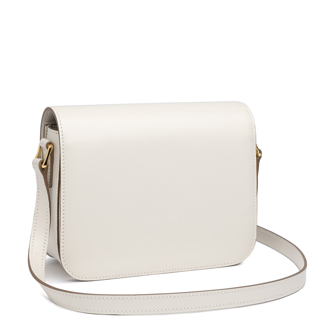 Handmade White BOX Glossy Leather Tofu Crossbody Bag