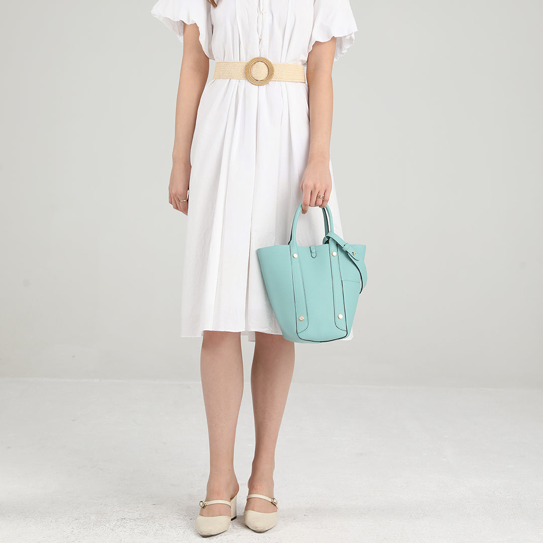 Handmade Macaron Blue TOGO Leather Picotin Tote Bag