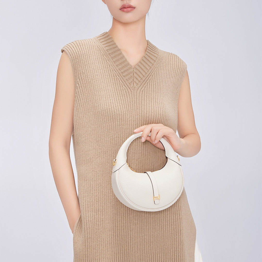 Handmade Cream White TOGO Leather Crescent Bag