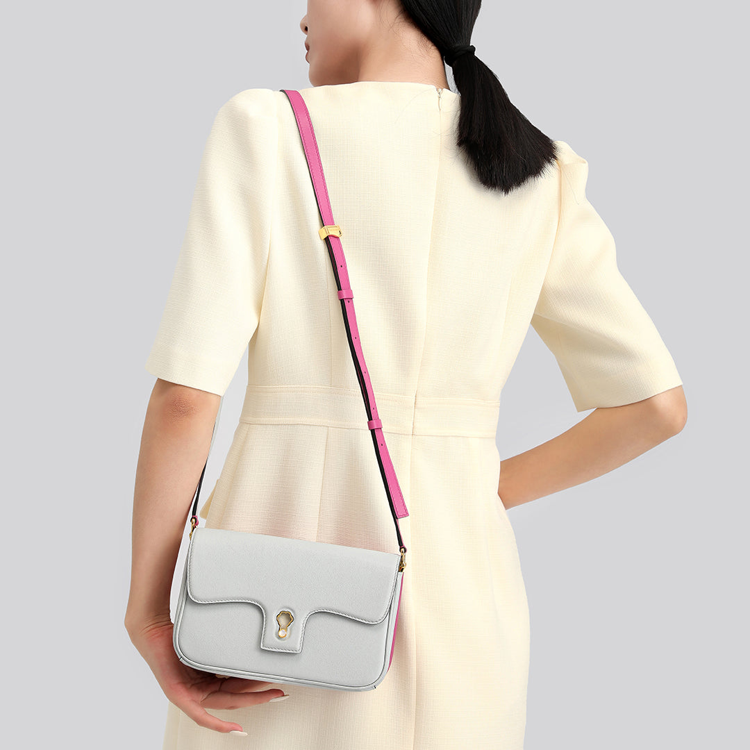 Handmade Violet SWIFT Leather Crossbody Gemini Saddle Bag