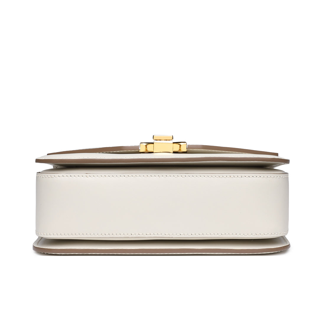 Handmade White BOX Glossy Leather Tofu Crossbody Bag