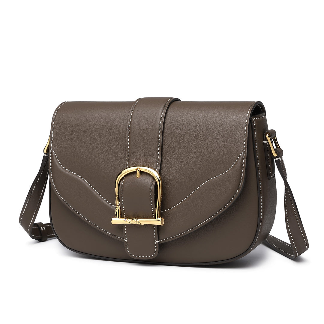 Handmade Etoupe SWIFT Leather Crossbody Flap Saddle Bags