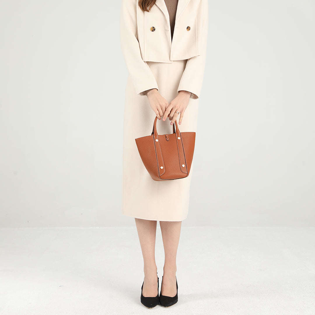 Handmade Gold Brown TOGO Leather Picotin Tote Bag - Small