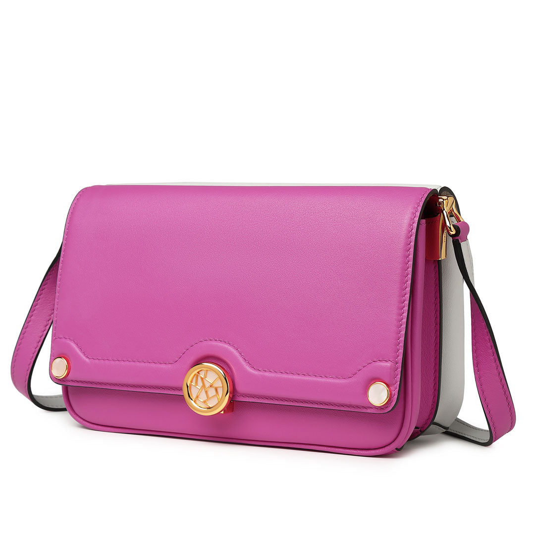 Handmade Violet SWIFT Leather Crossbody Gemini Saddle Bag