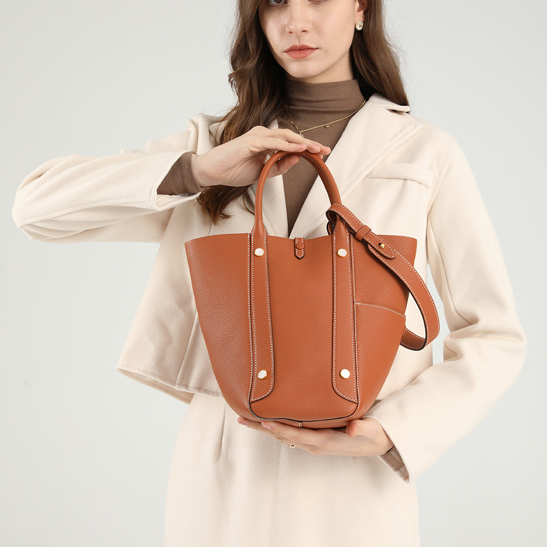 Handmade Gold Brown TOGO Leather Picotin Tote Bag