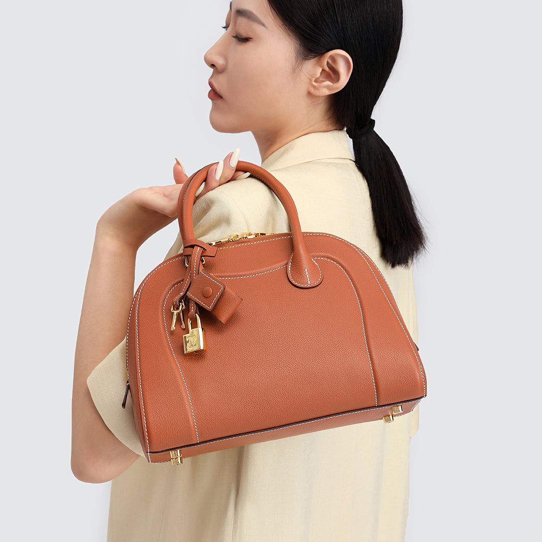 Handmade Gold Brown EVE Leather Dome Shell Tote Bag