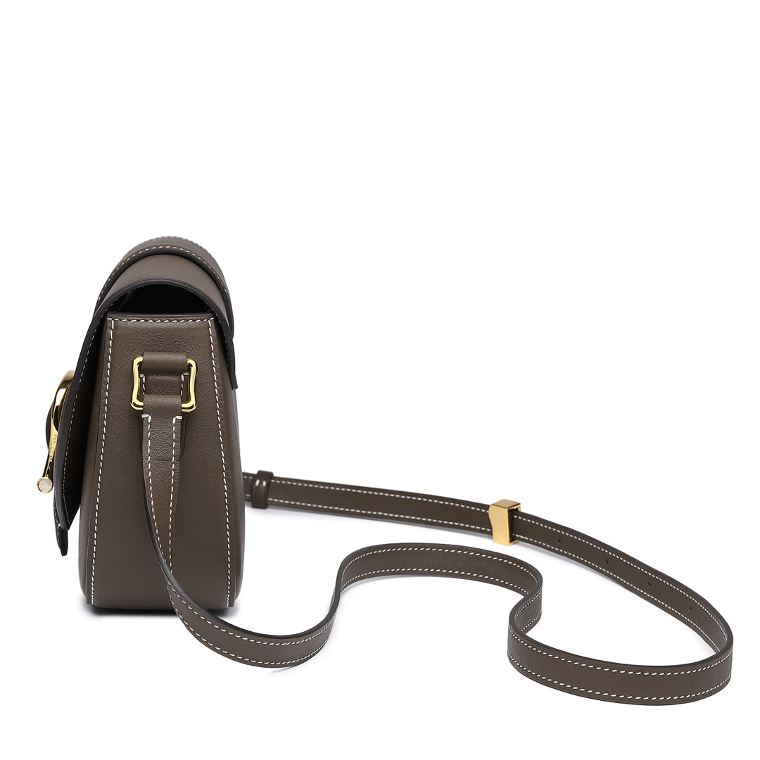 Handmade Etoupe SWIFT Leather Crossbody Flap Saddle Bags