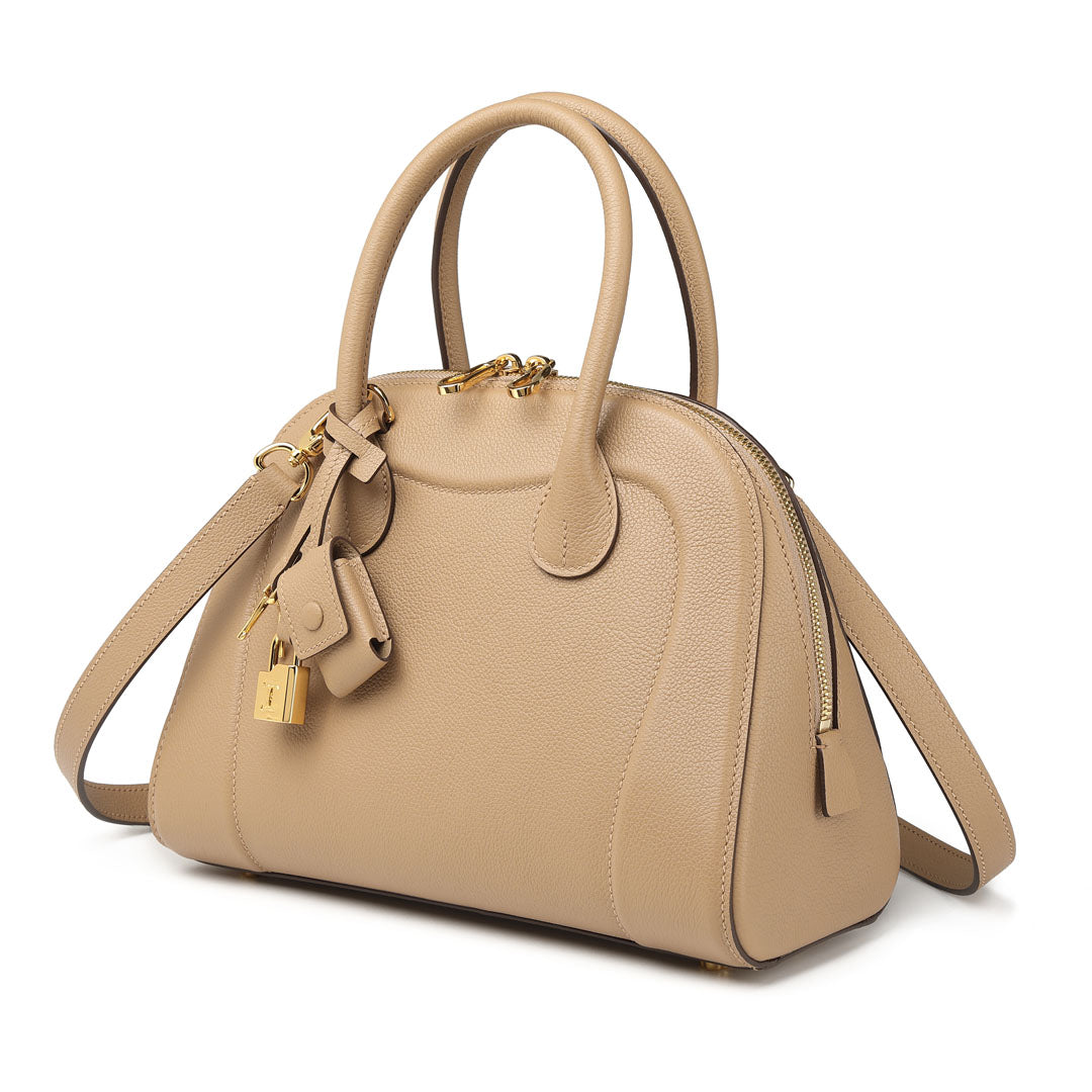 Handmade Milk Tea EVE Leather Dome Shell Tote Bag