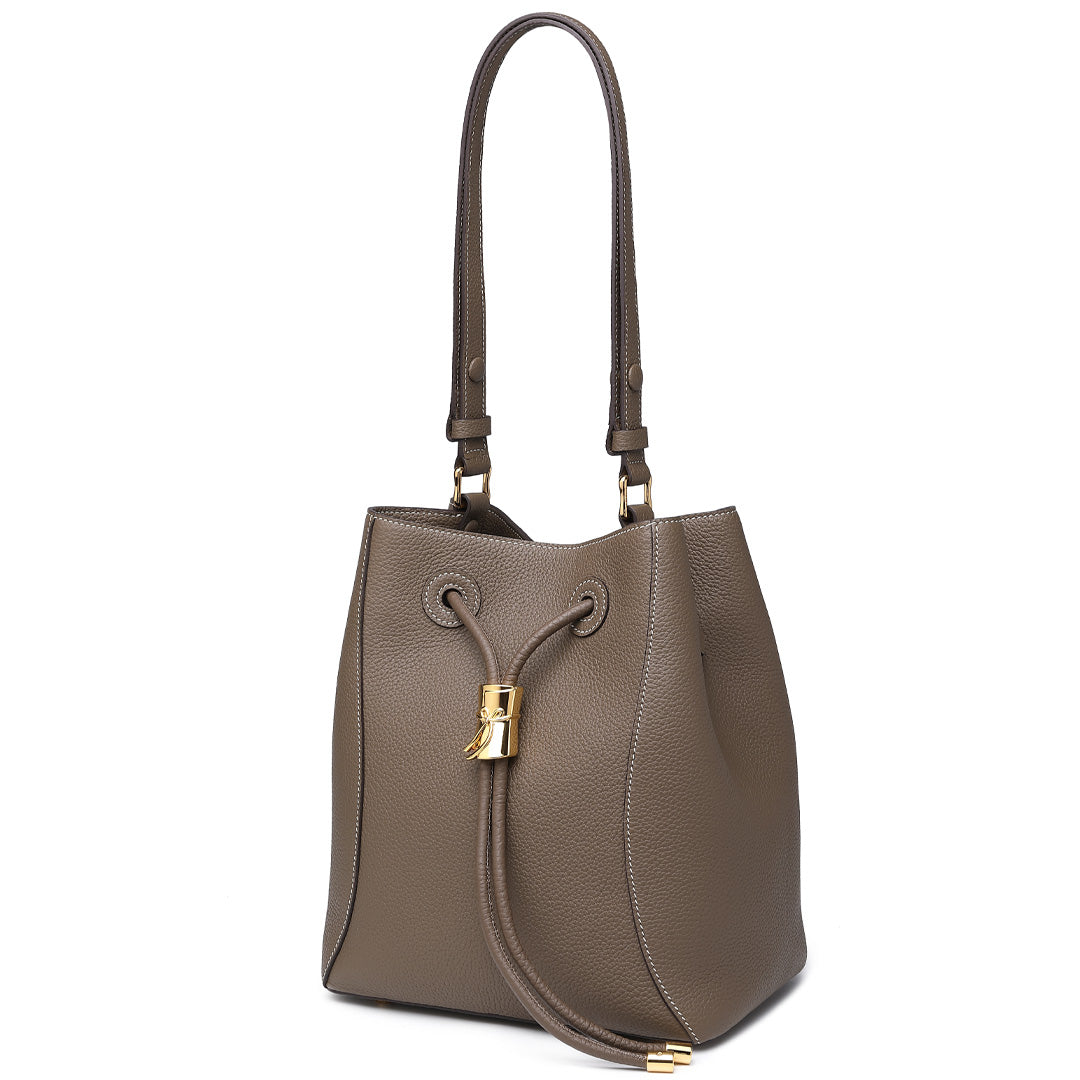 Handmade Etoupe TOGO Leather Shoulder Bucket Bag