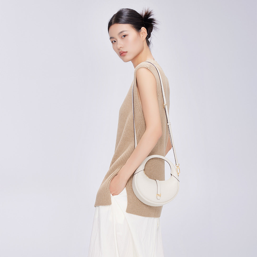 Handmade Cream White TOGO Leather Crescent Bag
