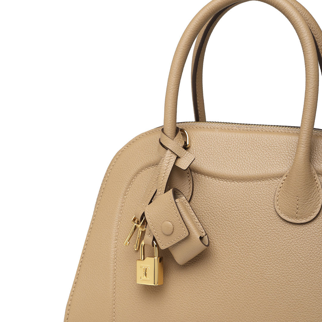 Handmade Milk Tea EVE Leather Dome Shell Tote Bag