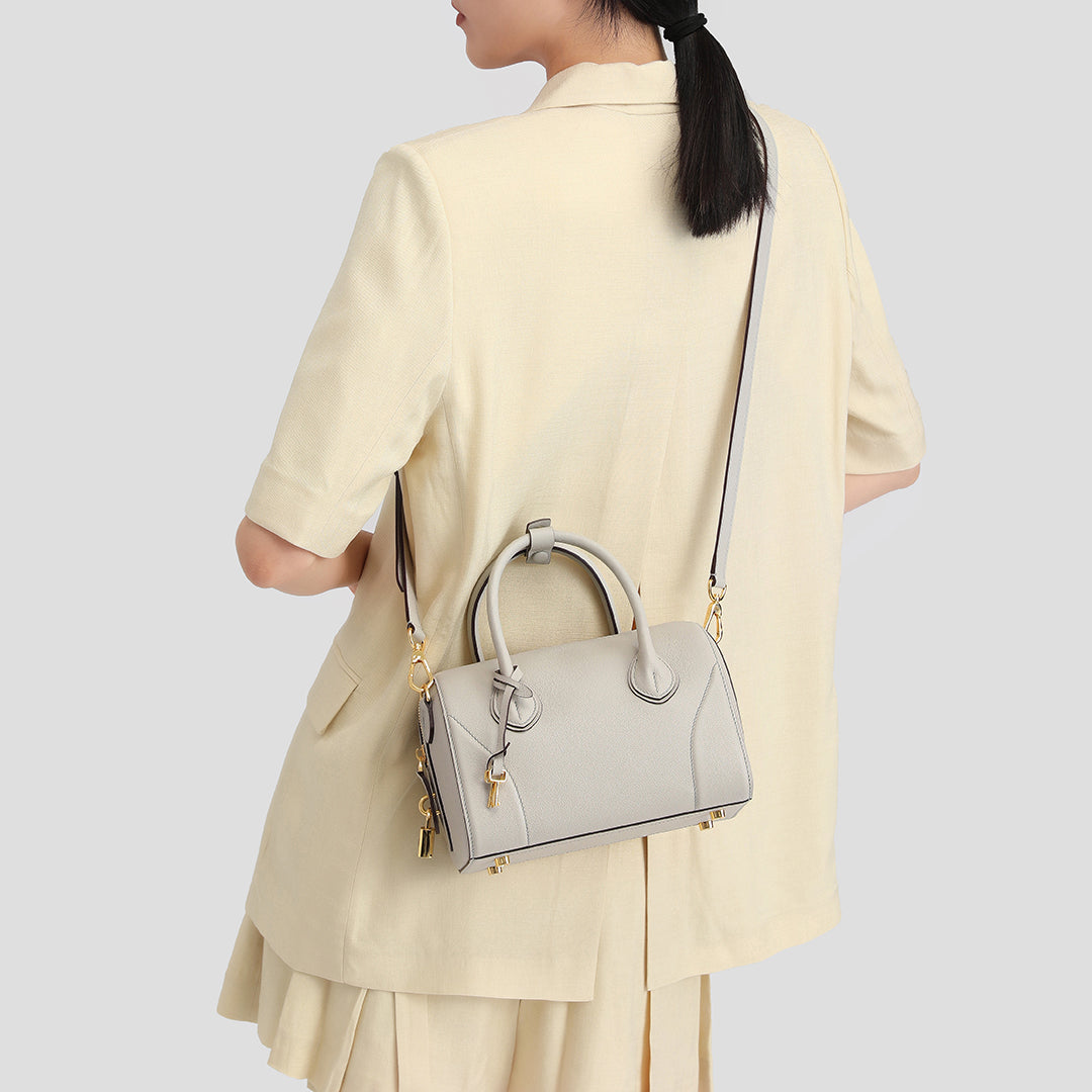 Handmade Gray SWIFT Leather Boston Tote Bag