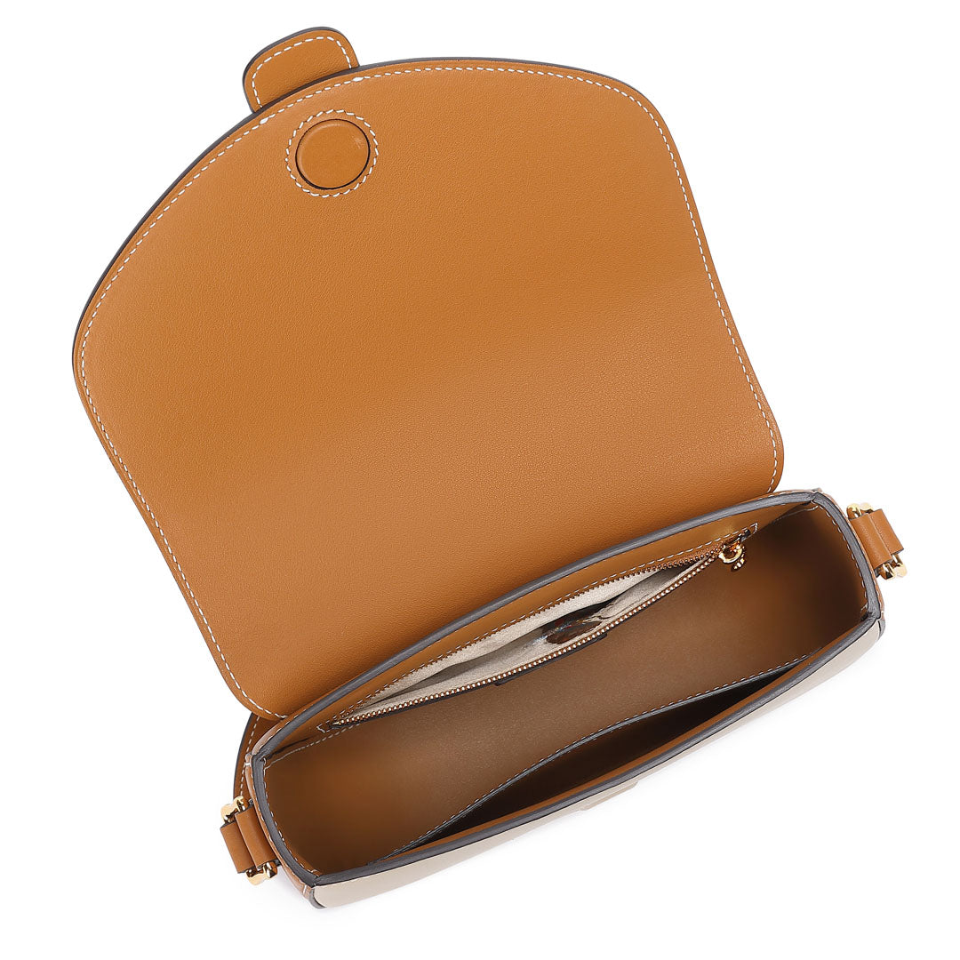 Handmade Milk Tea SWIFT Leather Crossbody Flap Saddle Bags