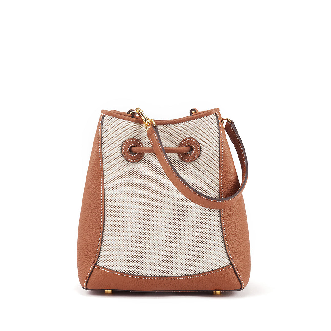 Handmade Gold Brown TOGO Leather Shoulder Bucket Bag - Small