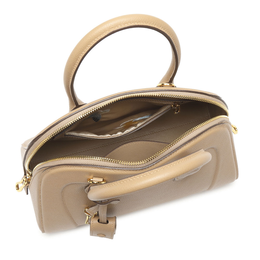 Handmade Milk Tea EVE Leather Dome Shell Tote Bag