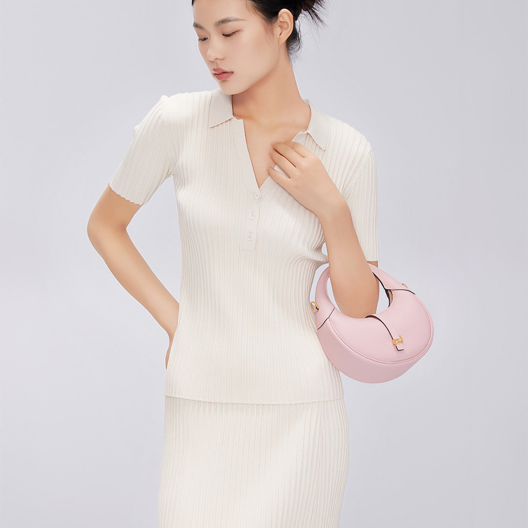 Handmade Pink TOGO Leather Crescent Bag