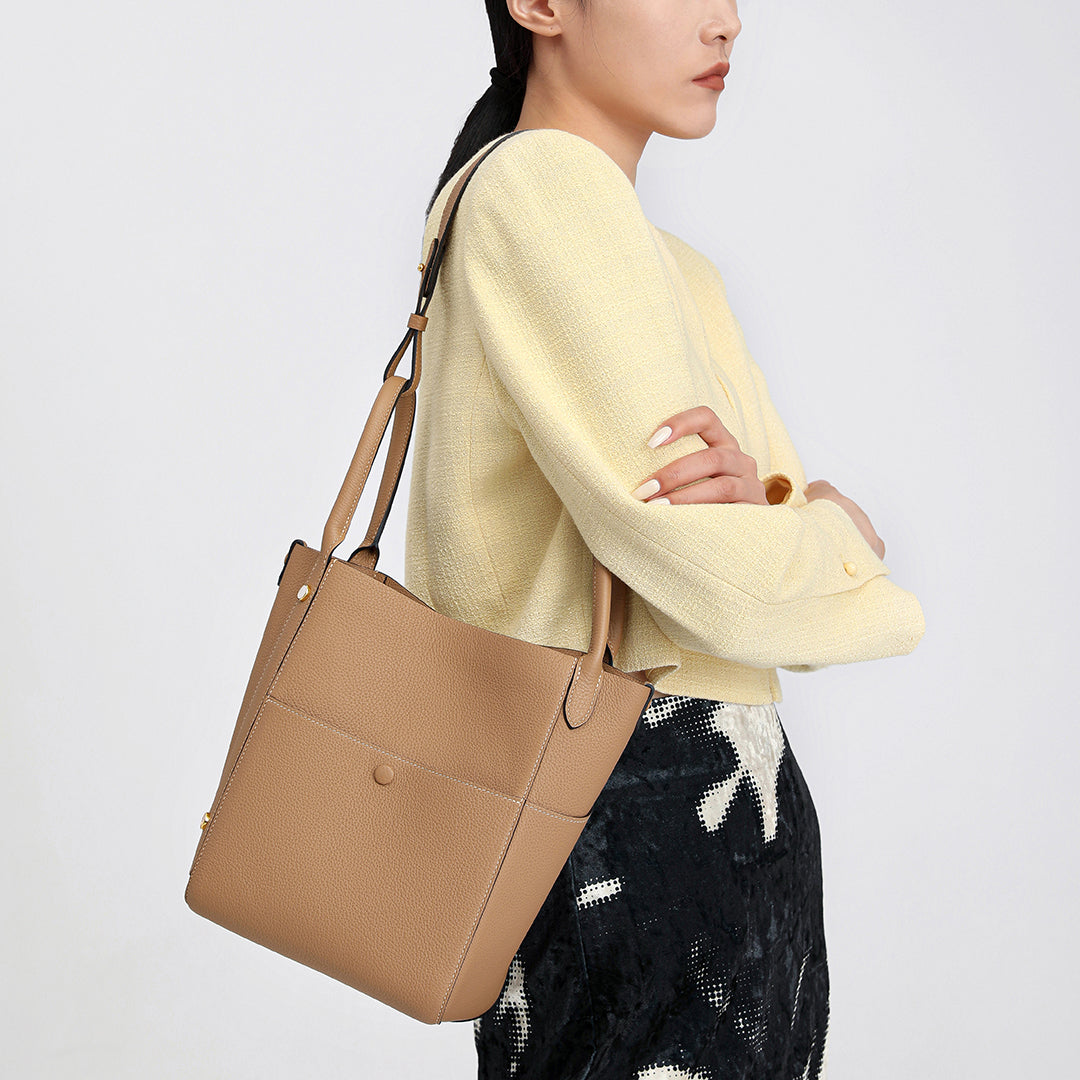 Handmade Milk Tea TOGO Leather Picotin Tote Bag