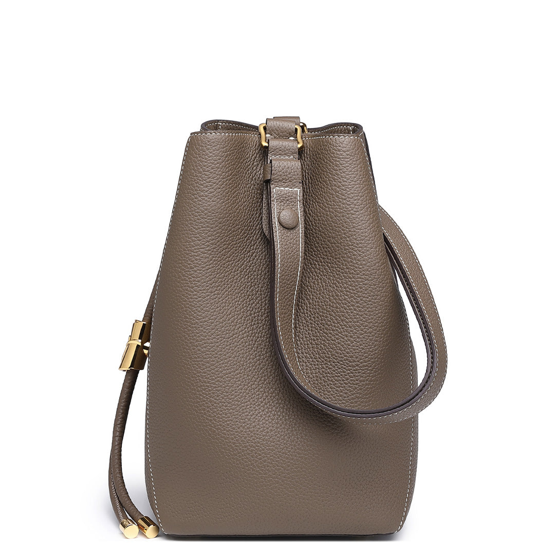 Handmade Etoupe TOGO Leather Shoulder Bucket Bag