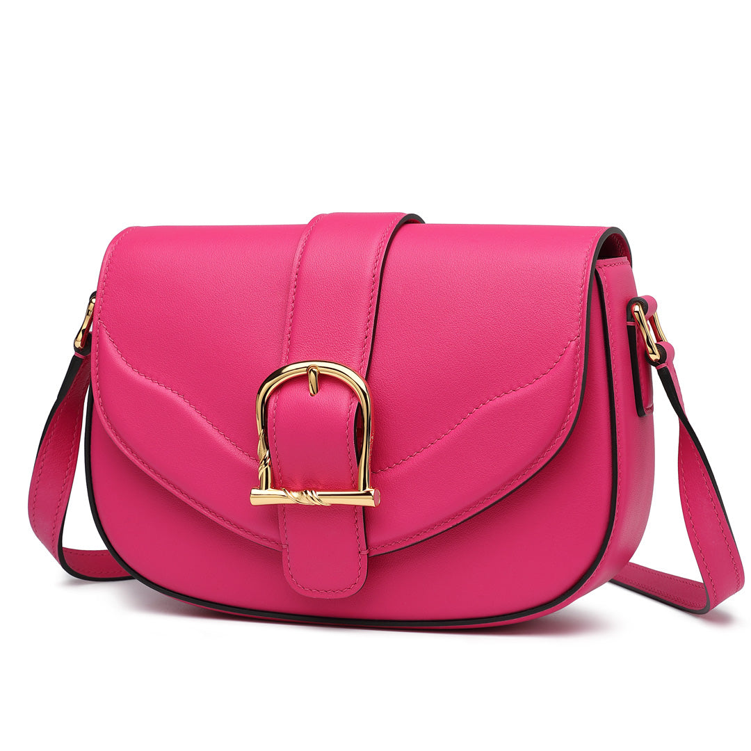 Handmade Pink SWIFT Leather Crossbody Flap Saddle Bags
