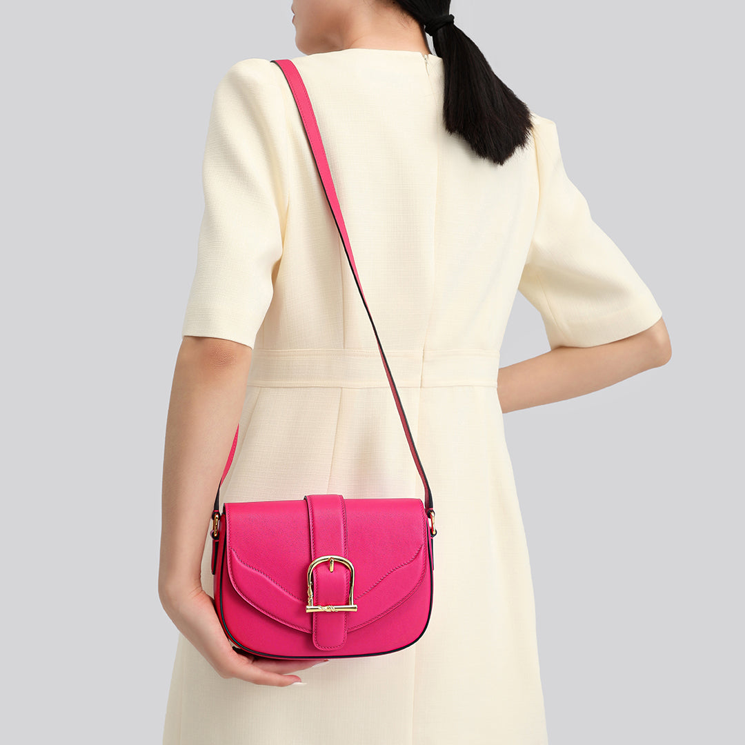 Handmade Pink SWIFT Leather Crossbody Flap Saddle Bags