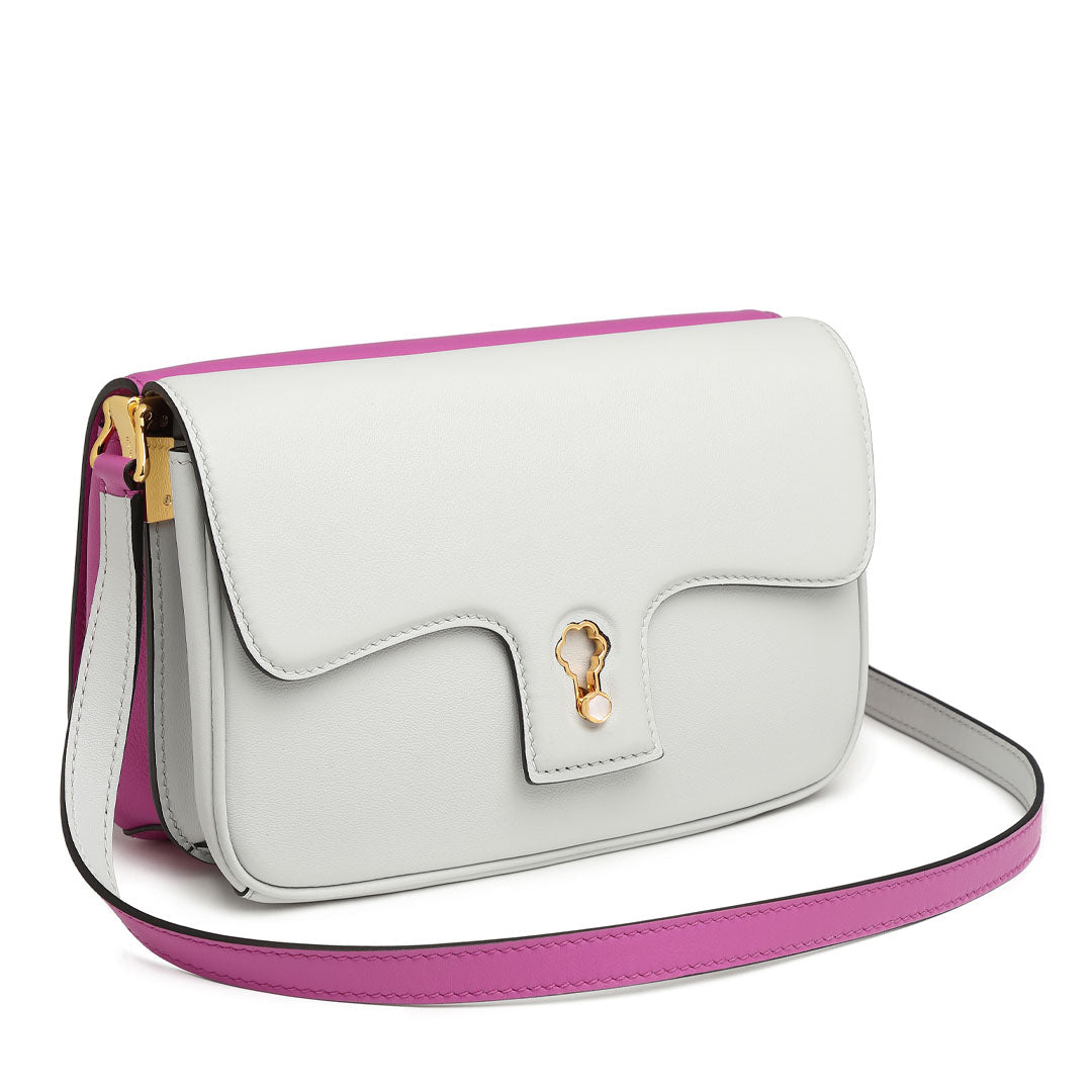Handmade Violet SWIFT Leather Crossbody Gemini Saddle Bag