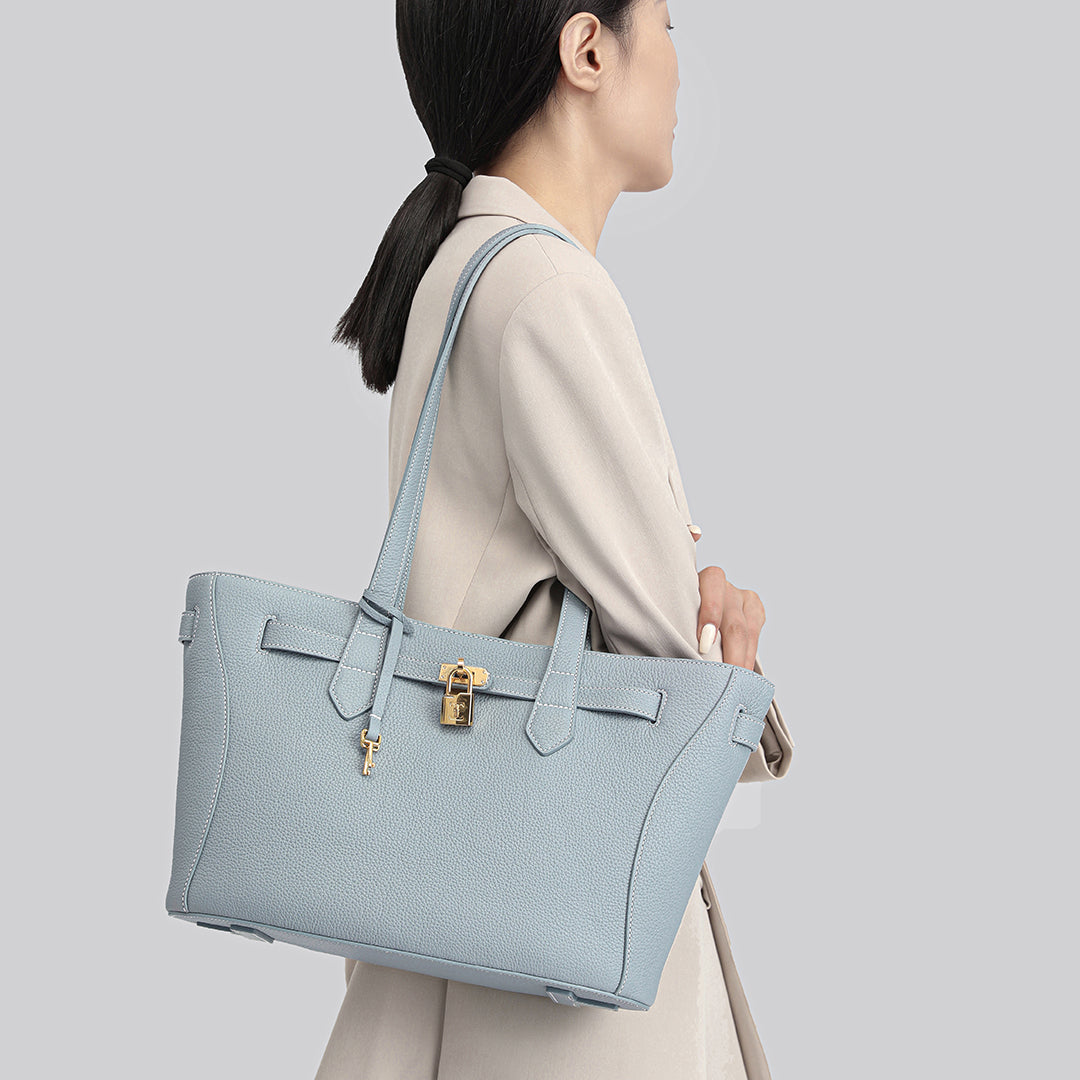 Handmade Blue TOGO Leather Shoulder Tote Bag