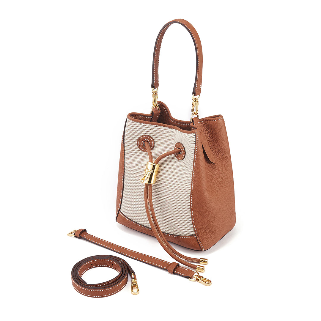 Handmade Gold Brown TOGO Leather Shoulder Bucket Bag - Small