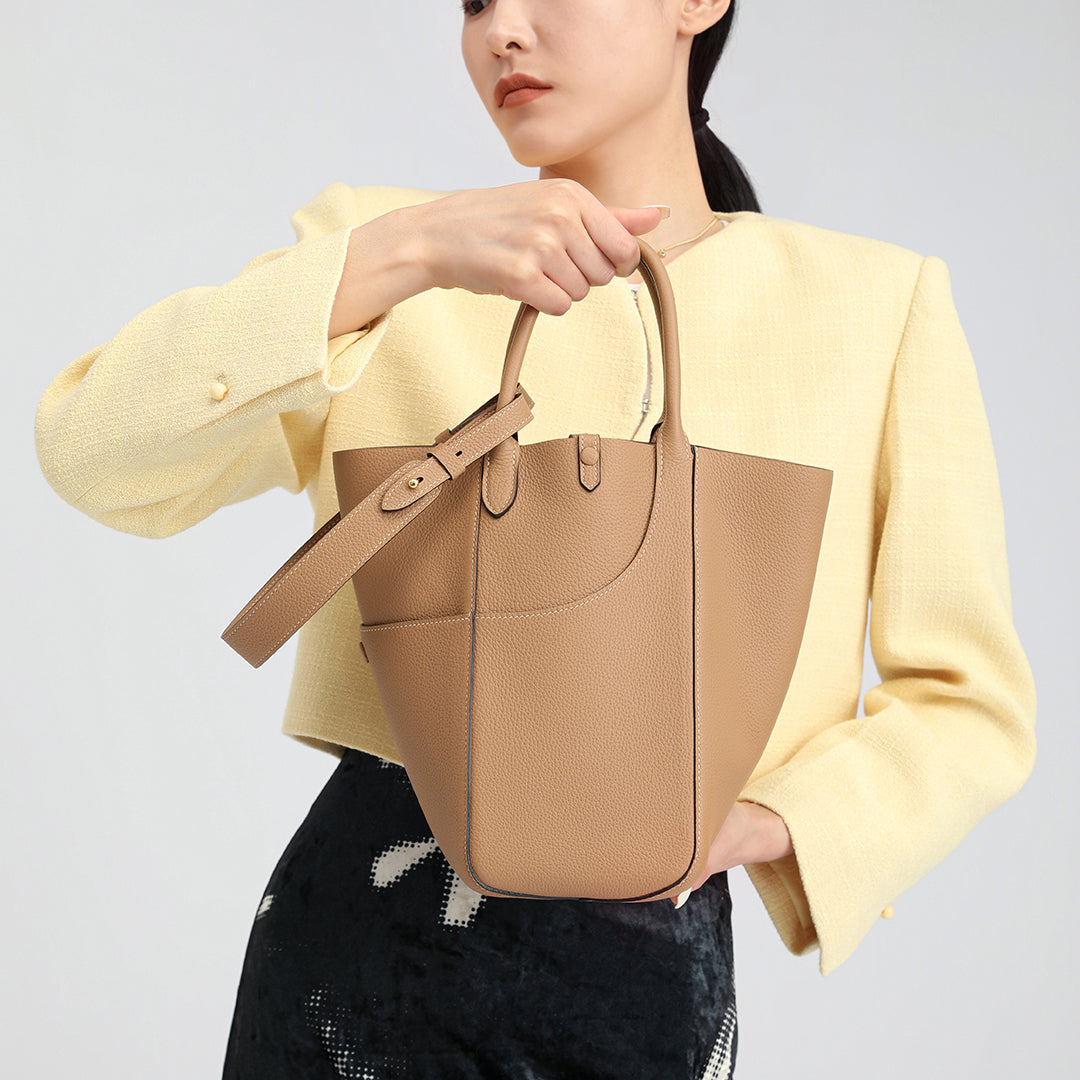 Handmade Milk Tea TOGO Leather Picotin Tote Bag