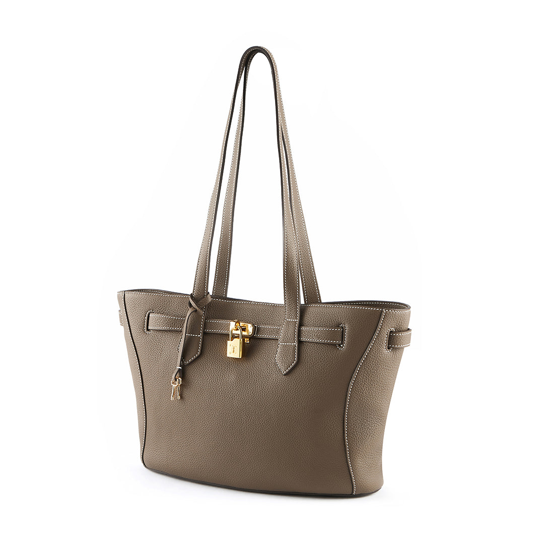 Handmade Etoupe TOGO Leather Shoulder Tote Bag