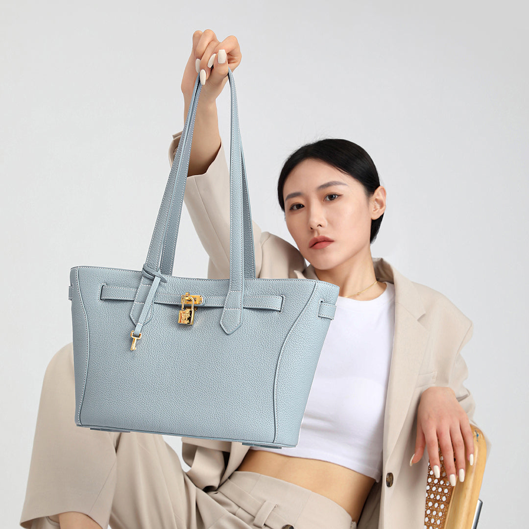 Handmade Blue TOGO Leather Shoulder Tote Bag