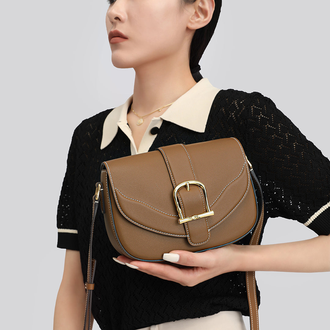 Handmade Brown SWIFT Leather Crossbody Flap Saddle Bags