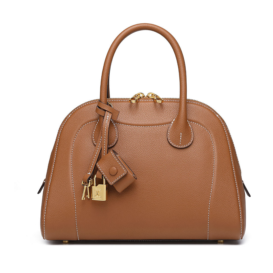 Handmade Gold Brown EVE Leather Dome Shell Tote Bag