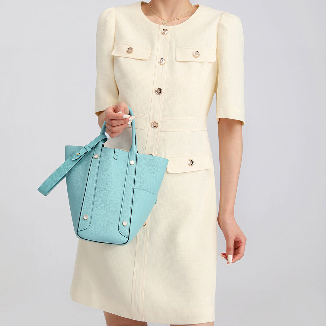 Handmade Macaron Blue TOGO Leather Picotin Tote Bag