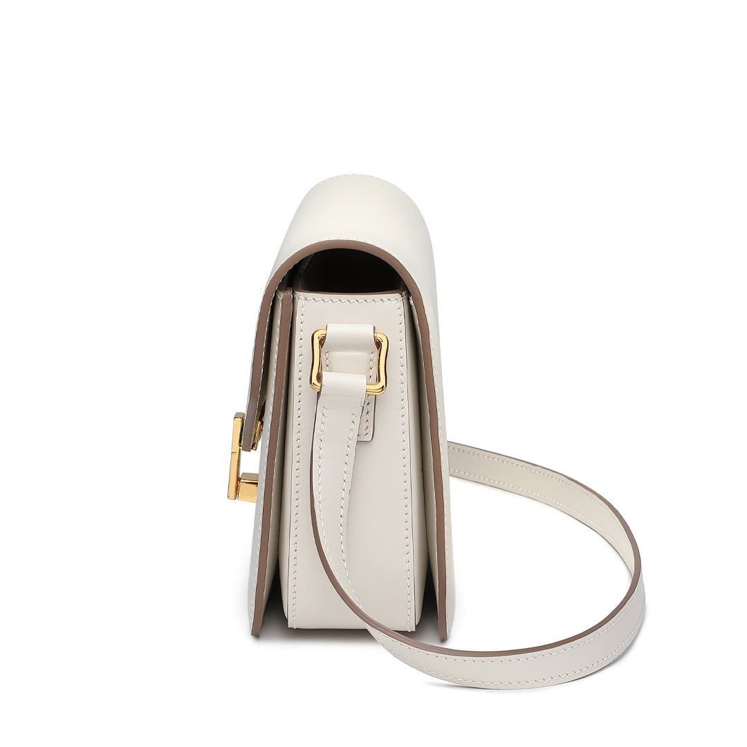Handmade White BOX Glossy Leather Tofu Crossbody Bag