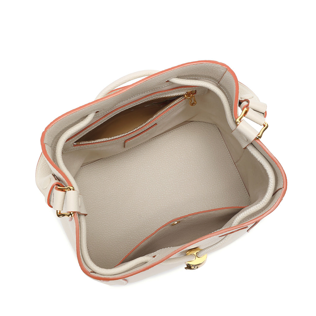 Handmade White TOGO Leather Shoulder Bucket Bag