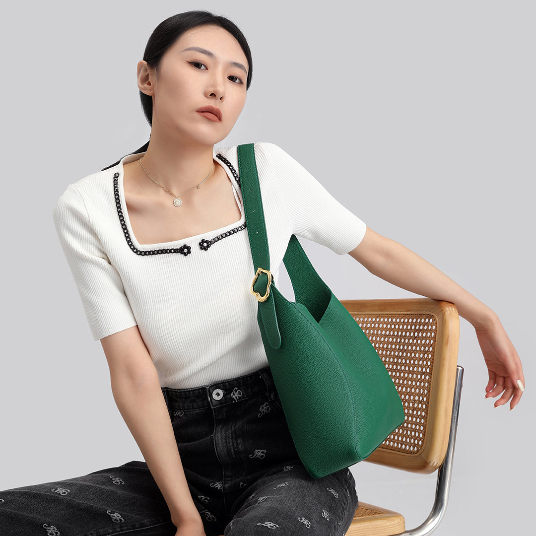 Handmade Green TOGO Leather Shoulder Hobo Bag