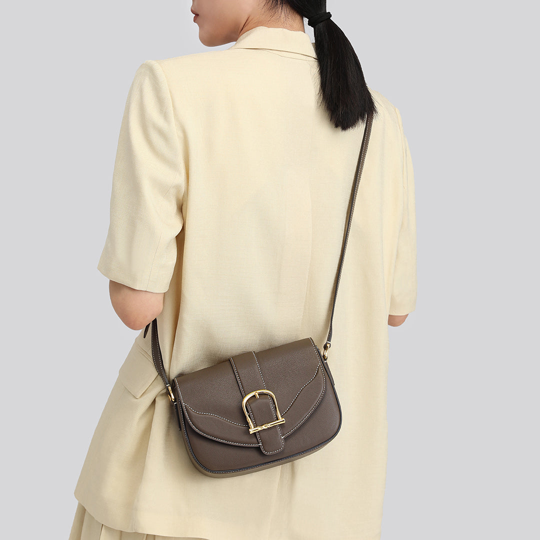 Handmade Etoupe SWIFT Leather Crossbody Flap Saddle Bags