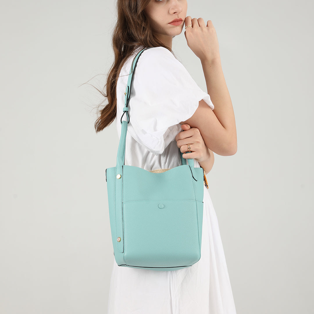 Handmade Macaron Blue TOGO Leather Picotin Tote Bag