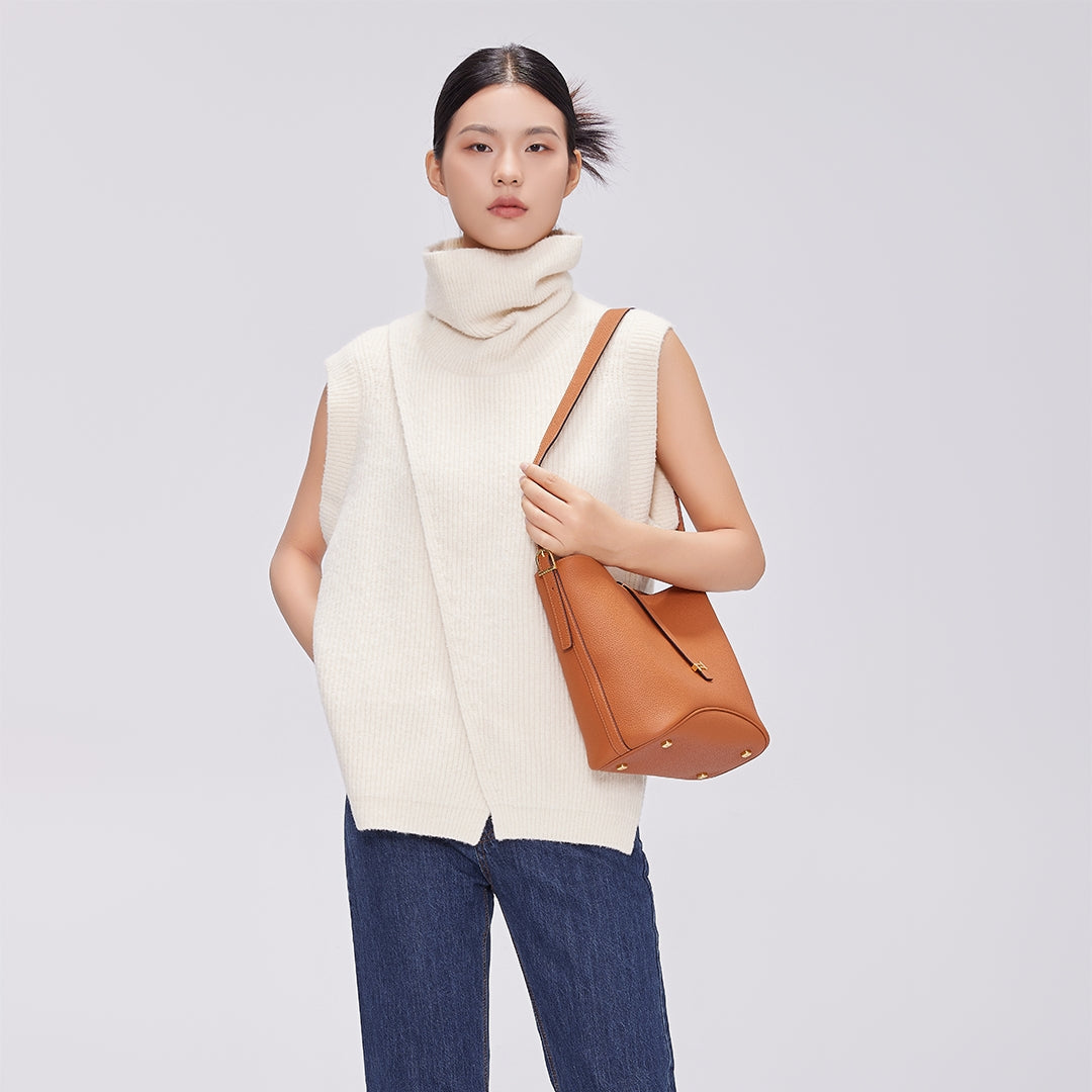 Handmade Gold Brown TOGO Leather Bucket Bag