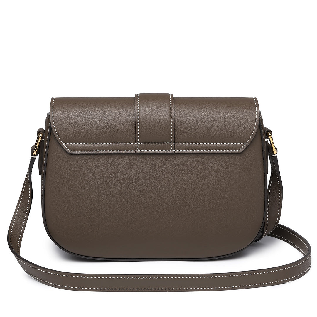 Handmade Etoupe SWIFT Leather Crossbody Flap Saddle Bags