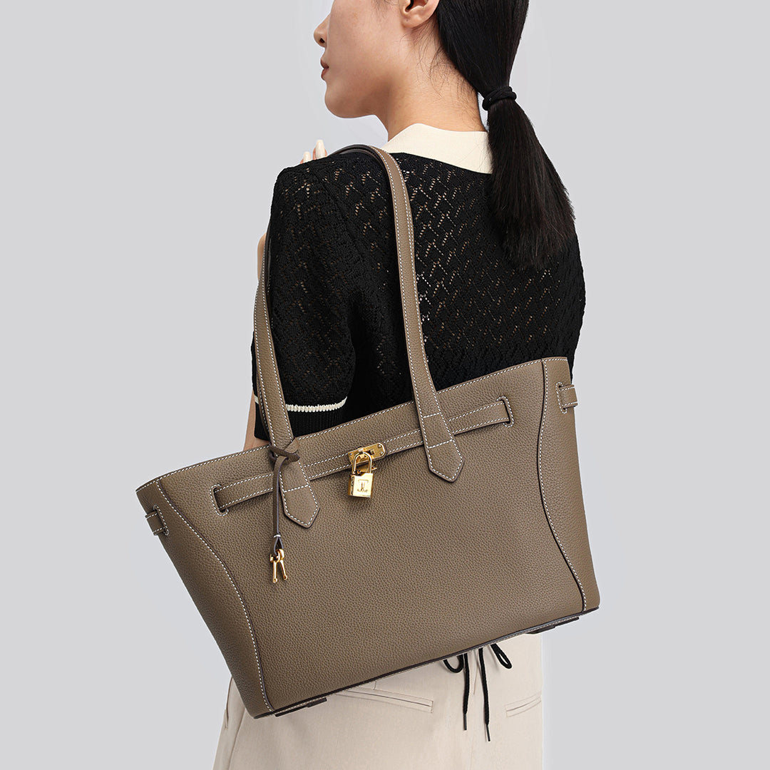 Handmade Etoupe TOGO Leather Shoulder Tote Bag