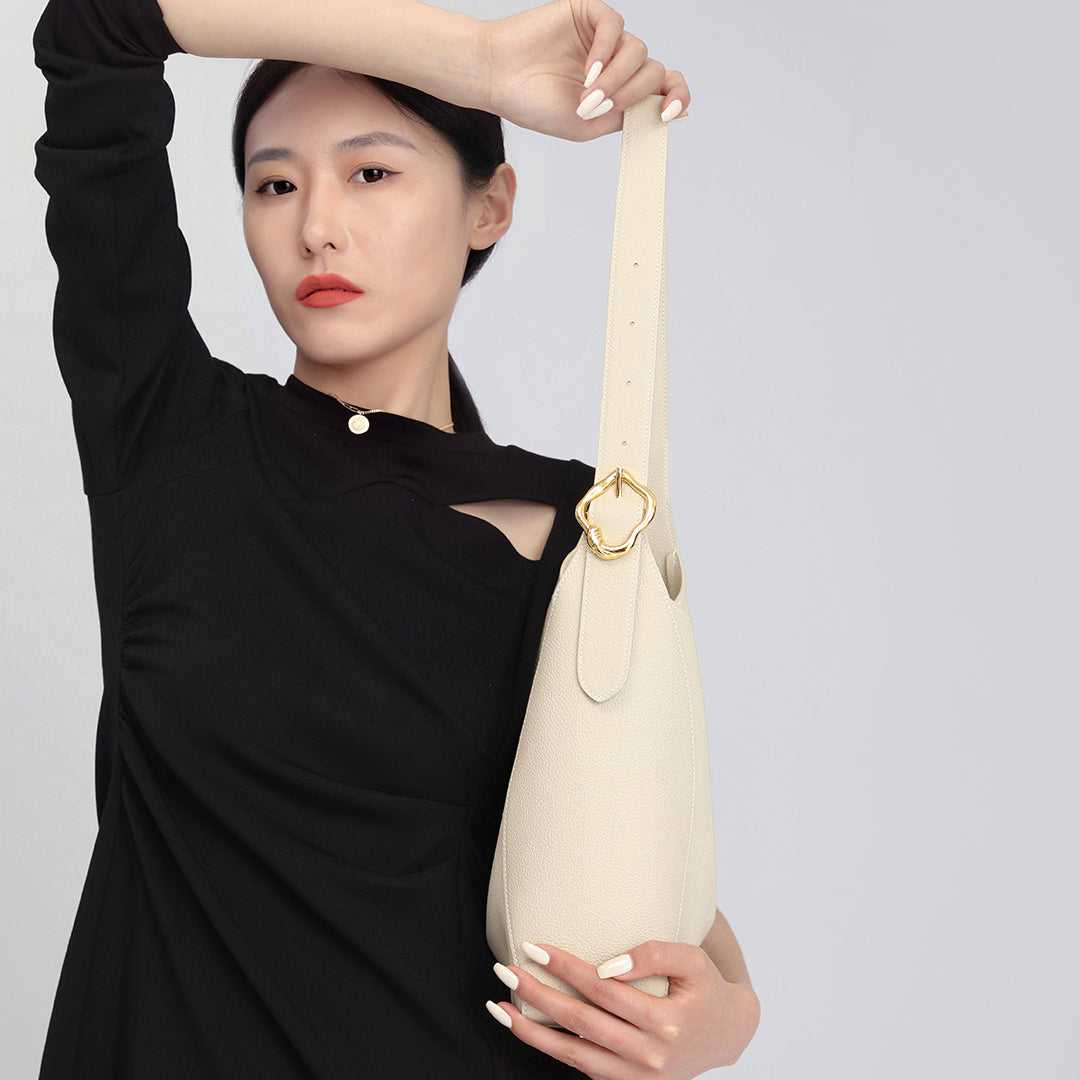 Handmade White TOGO Leather Shoulder Hobo Bag