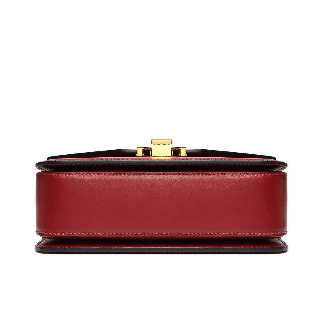 Handmade Red BOX Glossy Leather Tofu Crossbody Bag