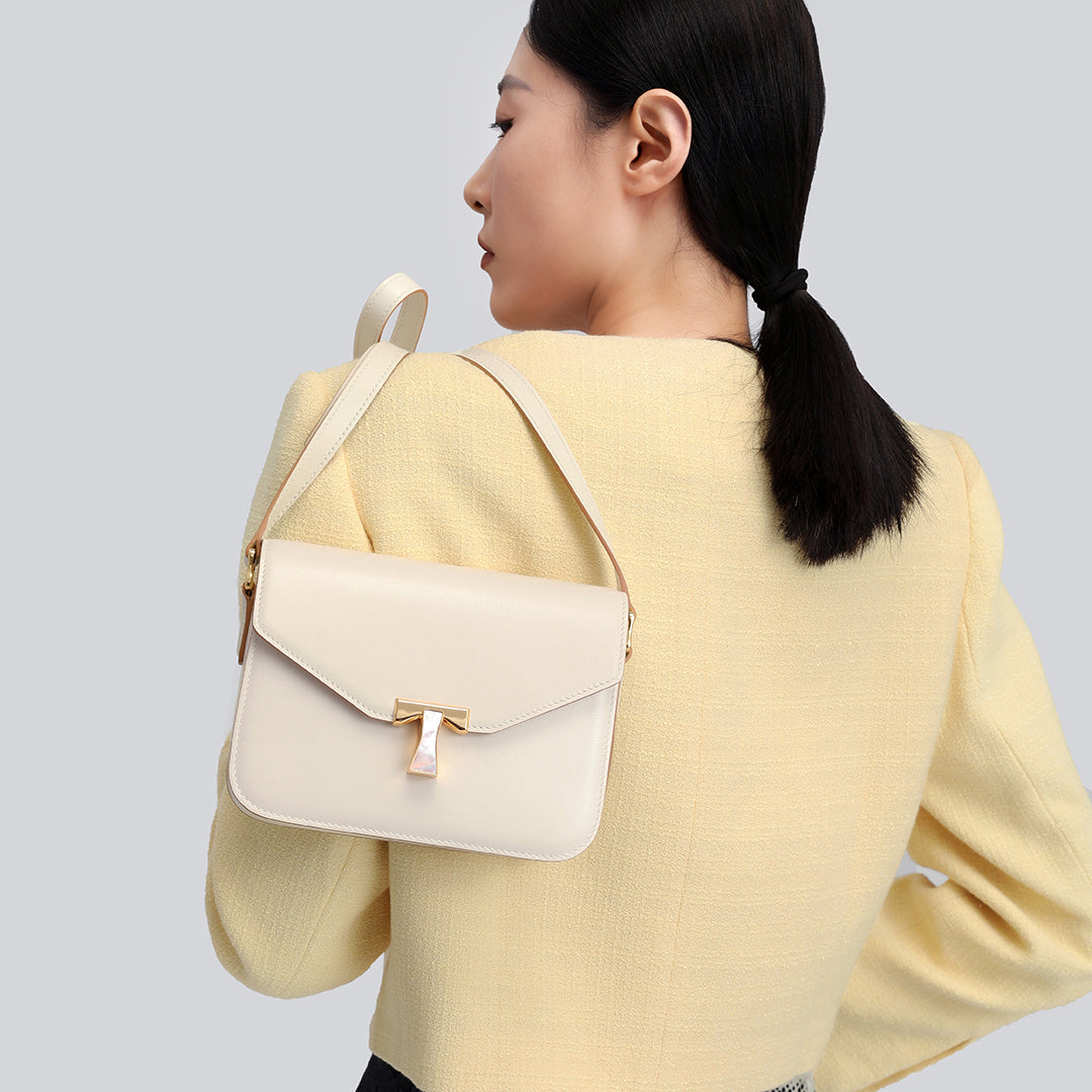 Handmade White BOX Glossy Leather Tofu Crossbody Bag