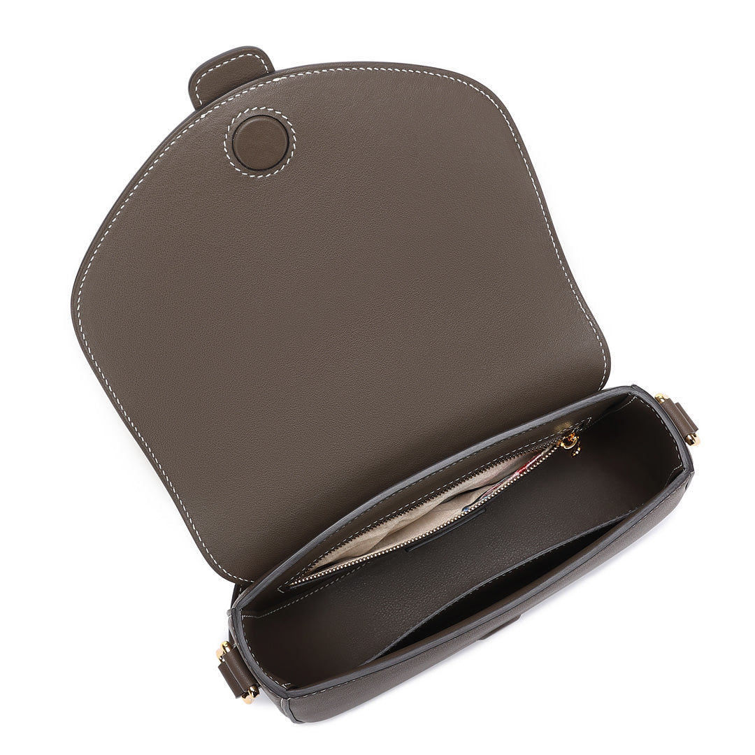 Handmade Etoupe SWIFT Leather Crossbody Flap Saddle Bags