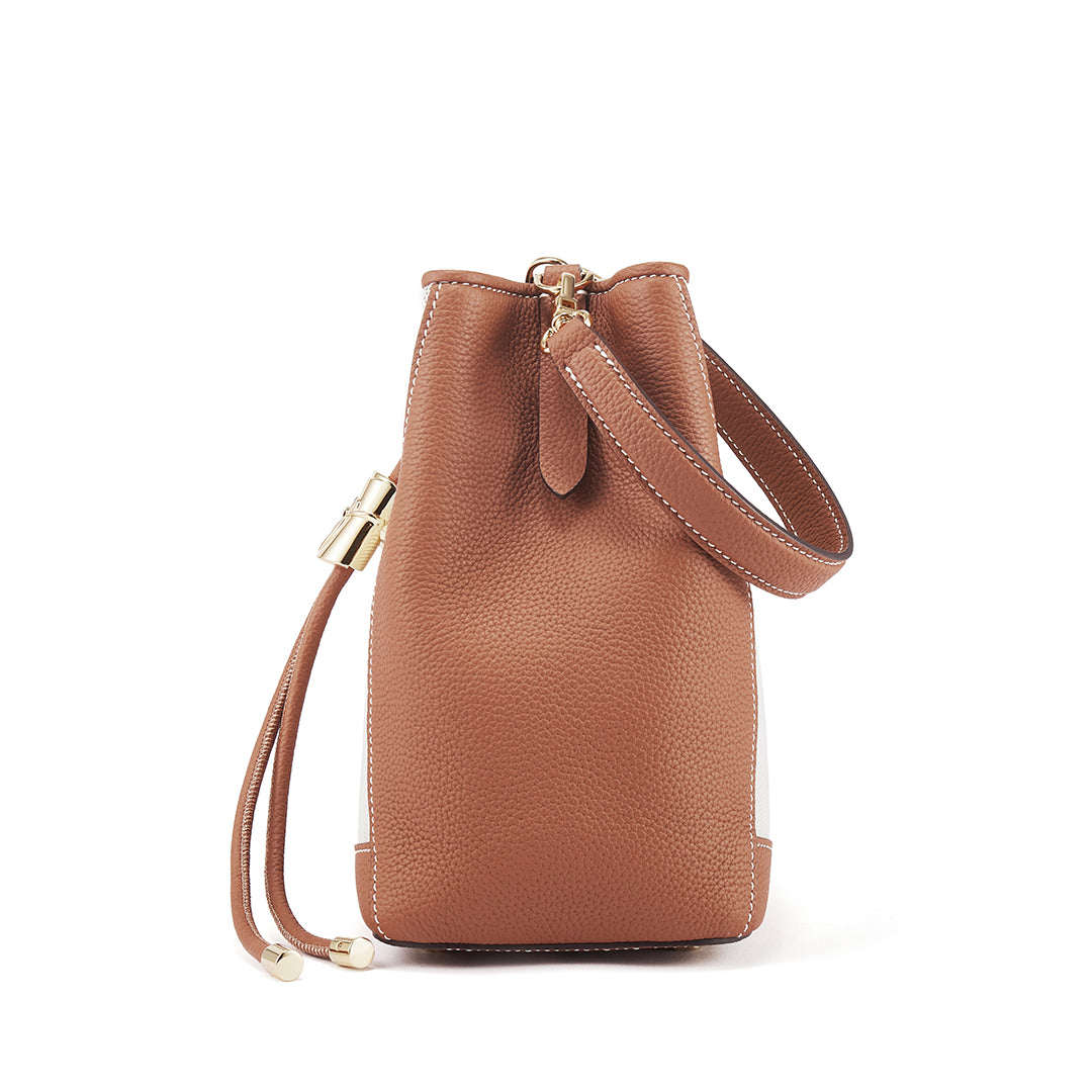 Handmade Gold Brown TOGO Leather Shoulder Bucket Bag - Small