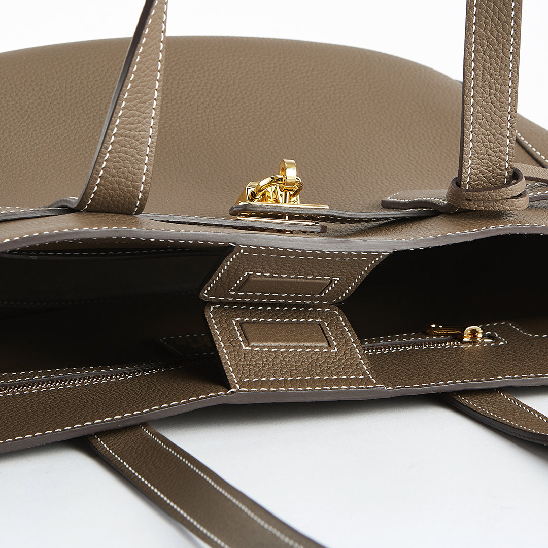 Handmade Etoupe TOGO Leather Shoulder Tote Bag