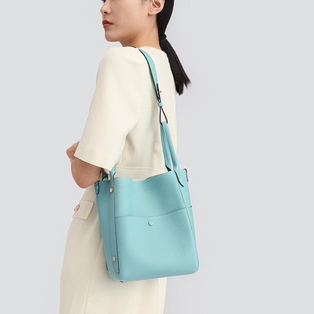 Handmade Macaron Blue TOGO Leather Picotin Tote Bag