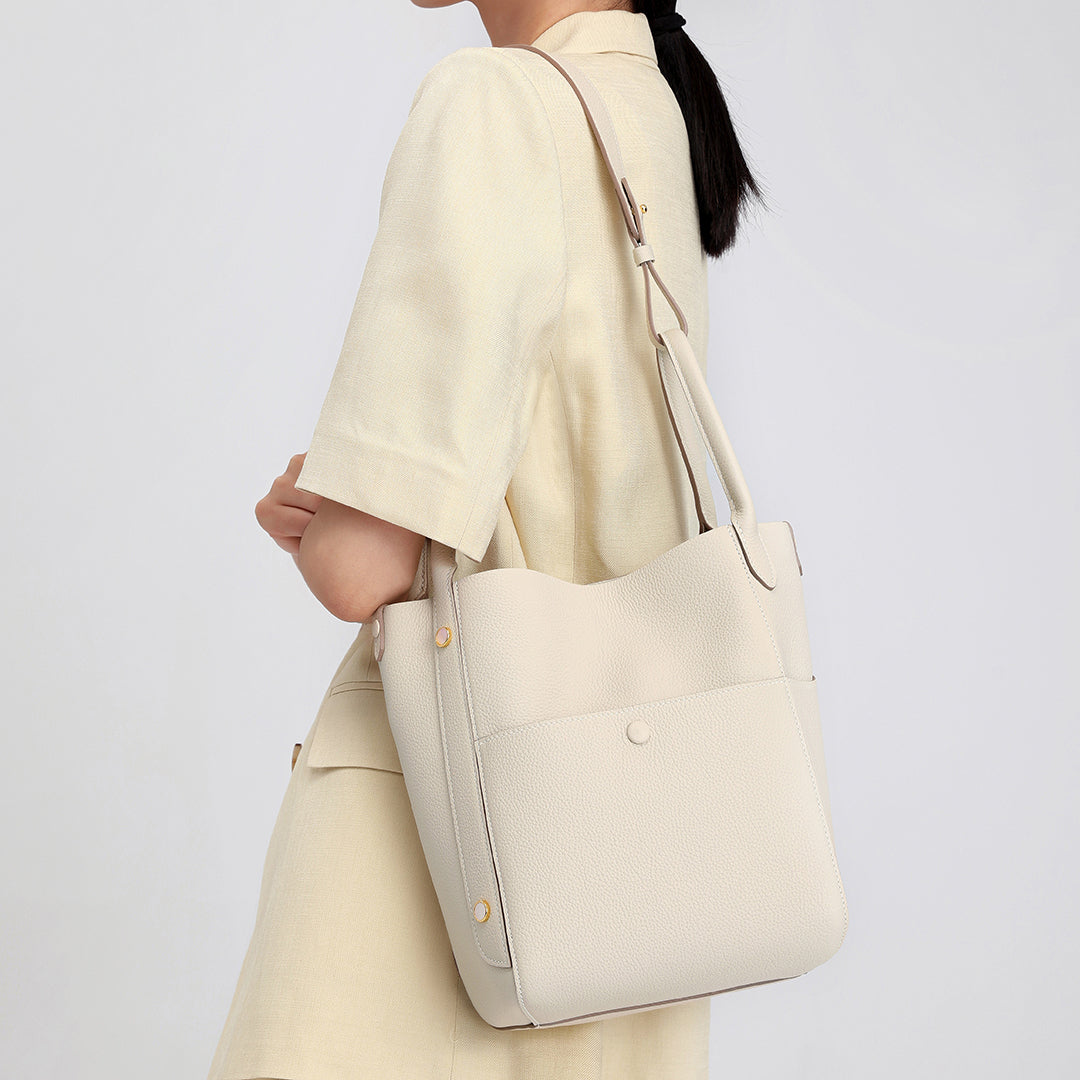 Handmade Cream White TOGO Leather Picotin Tote Bag