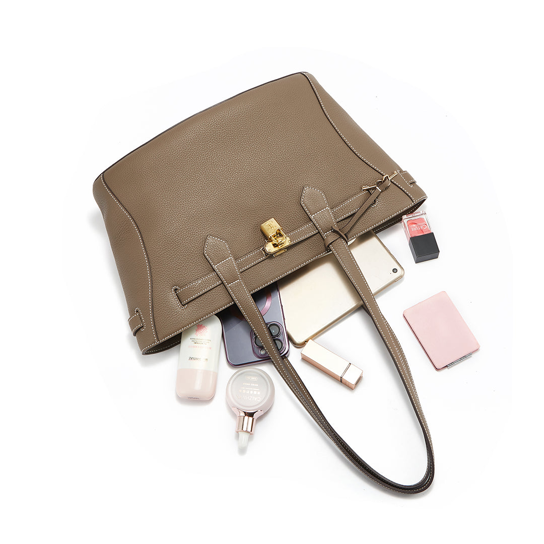 Handmade Etoupe TOGO Leather Shoulder Tote Bag